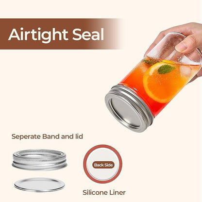 ComSaf 12 oz Mason Jars with Lids 6 Pcs, Regular Mouth Canning Jars with Seal Bands, 12 oz Glass Jar with lid for Soft Drinks, Juice, Jam, Jelly, Sauce, Dessert, Overnight Oats, Pickles