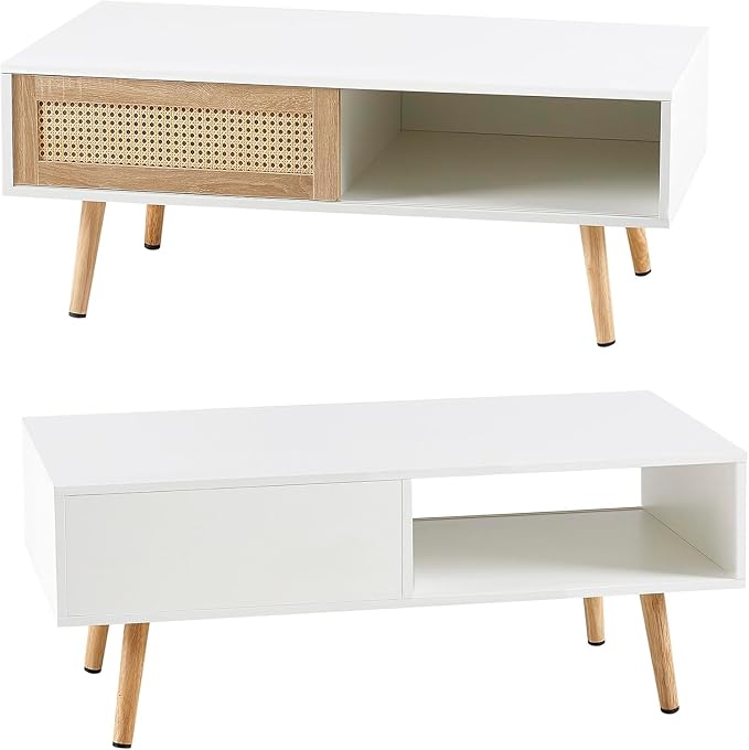 Rattan Center Table and Nightstand Set, 3-Piece Wood Living Room Table Set - Image 6