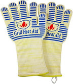 GRILL HEAT AID BBQ Grill Gloves Heat Proof for Grilling – Fireproof 1472°F Heat-Resistant Grill Mitts for Outdoor Barbecue and Smoker, Campfire, Fire Pit, Oven Glove with Fingers for Baking Pizza