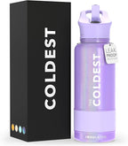 Coldest Insulated Water Bottle with Straw Lid - Stainless Steel Metal Insulated Bottle for Men & Women (Purple Glitter, 32 oz)