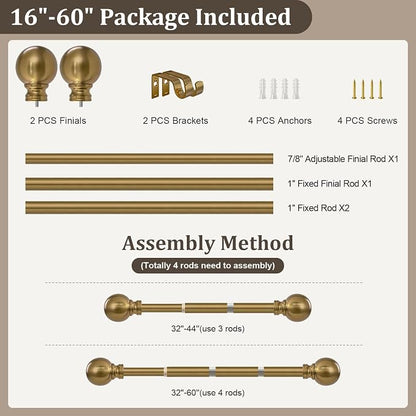 Warm Gold Curtain Rods for Windows Small 28 to 48 Inch 1" Diameter Short - Image 9