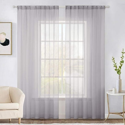 MIULEE 2 Panels Grey Sheer Curtains by MIULEE