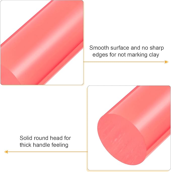 HARFINGTON Acrylic Clay Roller 6 Inch x 1 Inch Solid Non-Stick Plastic Round Tube Roller Polymer Clay Rod Fondant Rolling Pin for Shaping, Sculpting, Modeling DIY Crafts, Pink