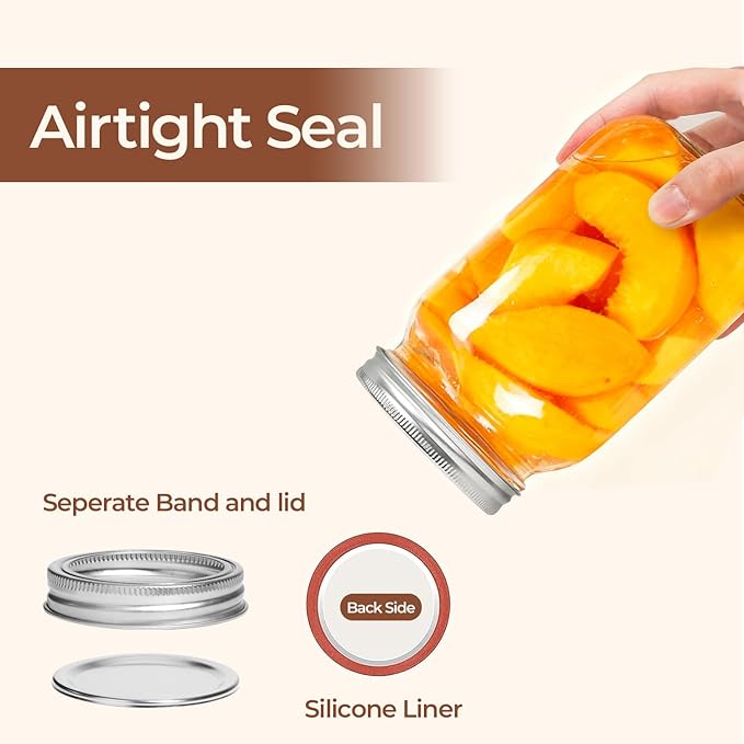 ComSaf Wide Mouth Mason Jars 32 oz with Lids 2 Pcs, Quart Mason Jars with Seal Band, Large Glass Jar, Big Canning Containers for Pickles, Jams, Sauces, Salsa, Sourdough, Salad, Suntea, Food Storage