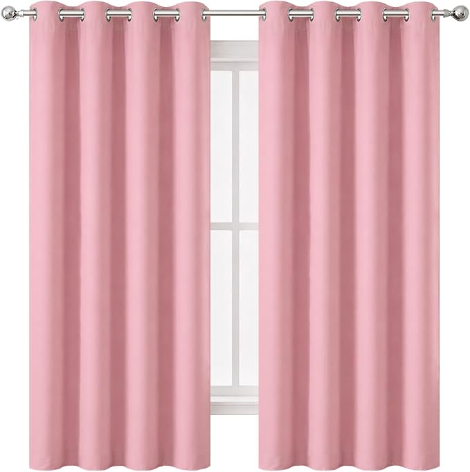 Pink Thermal Blackout Curtains/52 x 72 Inch/Set of 2 Panels Room Darkening - Image 2