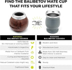 BALIBETOV Yerba Mate Gourd Set (Original Natural Handmade Yerba Mate Cup Argentina) - Includes Mate Tea Cup, Bombilla (Mate Straw) and Clean Brush - Classic Mate Cup and Bombilla (Dark Brown)