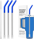 Reusable Metal Straws with Silicone Tip for Stanley 30oz,Stainless Steel Drinking Straws for 30oz Tumbler,3 Straight Tubes & 6 Tips& 1 Cleanr Brush (Iris)