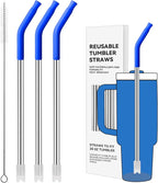 Reusable Metal Straws with Silicone Tip for Stanley 30oz,Stainless Steel Drinking Straws for 30oz Tumbler,3 Straight Tubes & 6 Tips& 1 Cleanr Brush (Iris)