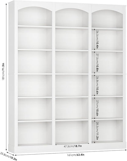 FACBOTALL 71" Triple Wide Bookshelf, 6 Tier Bookcase, Large White Bookshelf - Image 3
