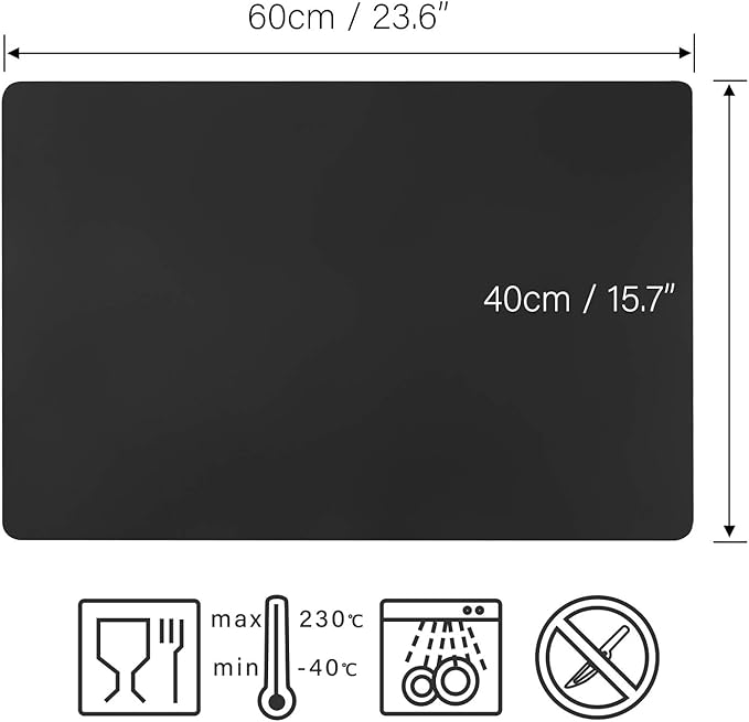 Gartful Black Extra Large Silicone Mat, 23.6 x 15.7 inches Silicone Craft Sheet, Resin Casting Molds Mat, Countertop Protector, Placemat Table Saver Pad, Reusable Nonstick Nonskid