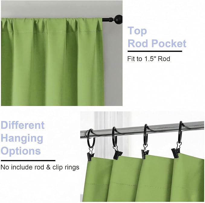 Simplebrand Ava Lime Short 36 Inches Blackout Curtain 2 Panels Set, Half Window - Image 4