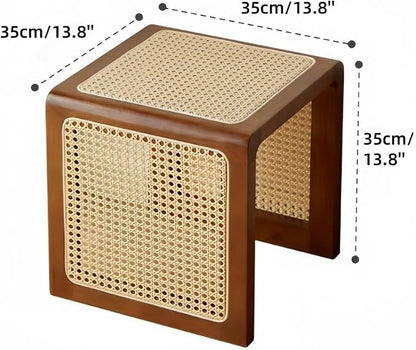 Japanese Style Wood Rattan Stool Side Table Multi-Functional Shoe Bench Night - Image 2