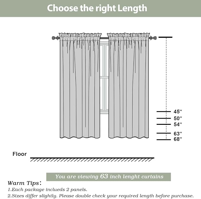 Gray Sheer Curtains, Sheer Curtains 63 inch Length 2 Panels Set, Rod Pocket - Image 3