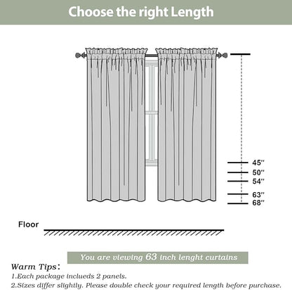 Gray Sheer Curtains, Sheer Curtains 63 inch Length 2 Panels Set, Rod Pocket - Image 3