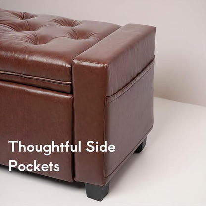 43.31'' Storage Ottoman Bench, Leather Upholstered Tufted Bedroom Bench - Image 6