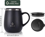 Ideus 16 oz Insulated Coffee Mug with Handle and Lid, Double Wall Stainless Steel Vacuum Thermal Coffee Mug, Travel Coffee Cup Thermal Cup for Home and Office, Storm Black