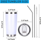 Pandance 20oz Stainless Steel Insulated Tumblers with Lid and Straw Bulk, Double Wall Vacuum Water Cups for Hot & Iced Coffee Drinks Travel Mug (White, 8 pack)