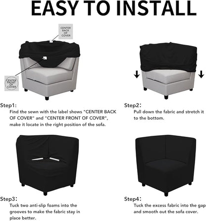 Easy-Going Stretch Soft Sectional Corner Sofa Couch Slipcover Black | 1-Piece - Image 5
