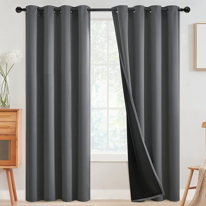 SimpleHome Grey 100% Blackout Curtains Room Darkening Living Room 84 Inch | by SimpleHome