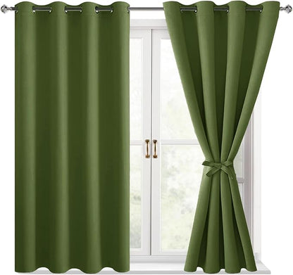 Blackout Curtains for Bedroom, Olive Green, 52 x 54 Inch 2 Panels | Thermal - Image 8