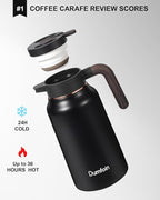 Carafes for Hot Liquids 70 oz - 36 Hour Stainless Steel Thermal Coffee Carafe-Insulated Coffee Carafes For Keeping Hot/Cold Coffee, Tea, Water, Drink Dispenser for Parties(Black)