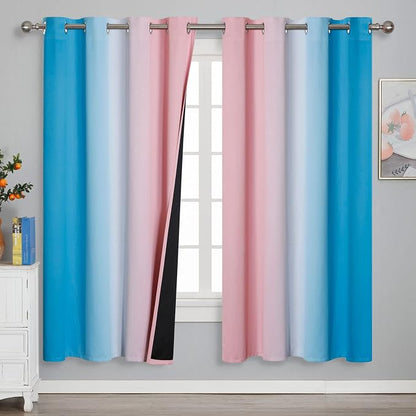 Pink and Blue Ombre Curtains for Bedroom 72 Inch Long | Room Darkening Curtains by ESTELARTEXTILER