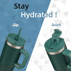 30 oz Tumbler with Handle and 2 Straws,2 in 1 Lid Insulated Water Bottle Stainless Steel Travel Coffee Mug,Dark Green