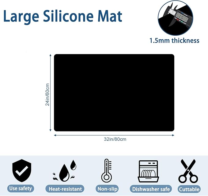 24"x32"(60cmx80cm) Silicone Mat for Kitchen Counter, Heat Resistant Non-Slip Countertop Protector, Waterproof Silicone Craft Mat for Kitchen Island, Dark Gray