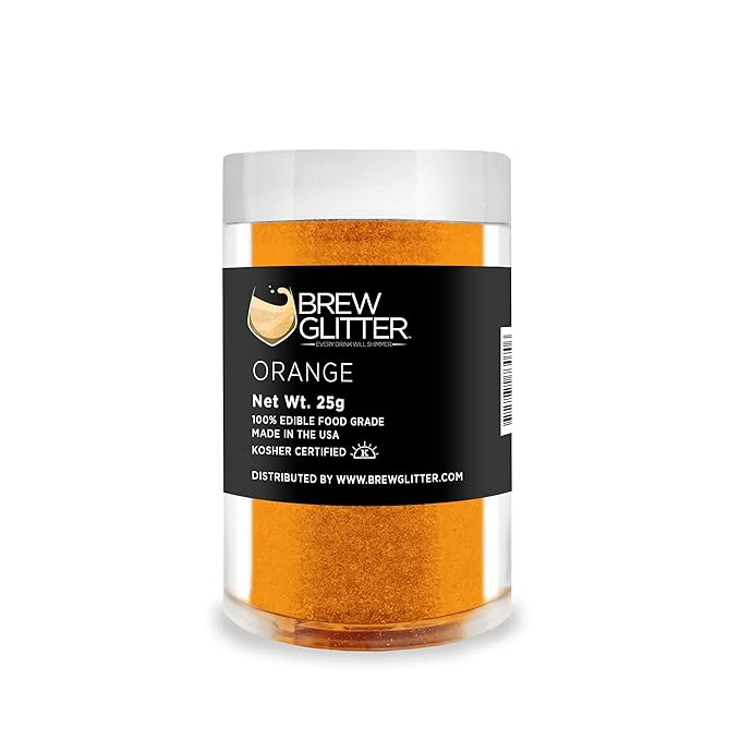 Orange BREW GLITTER Edible Glitter For Drinks, Cocktails, Beer, Garnish Glitter & Beverages | KOSHER & HALAL Certified | 100% Edible & Food Grade | Vegan, Gluten, Nut Free (25g, Orange)