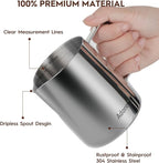 Adorever Milk Frothing Pitcher, 16oz 480ml Milk Frother Cup Stainless Steel Steaming Pitcher, Coffee Bar Cappuccino Espresso Machine Accessories Barista Tools, Steamer Cup Milk Jug with Latte Art Pen