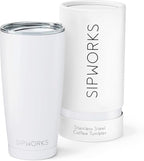 Stainless Steel Coffee Tumblers with Lids - 20z Double Walled Vacuum Insulated for Hot & Cold Drinks - Spill Resistant Travel Tumbler - Arctic White