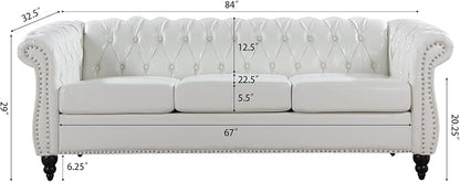 LEVNARY Chesterfield Sofa, Classic Tufted Upholstered Leather Couch, Modern 3 - Image 4