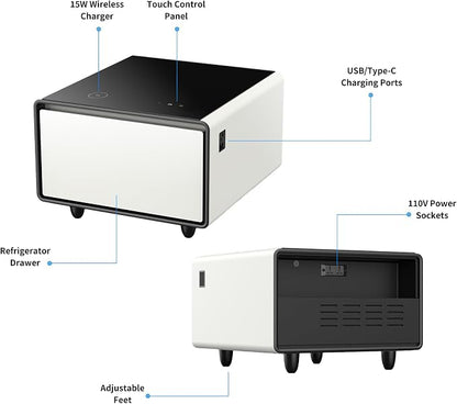 LUMISOL Smart Side Table with Built-in Fridge, Wireless Charging, Temperature - Image 2