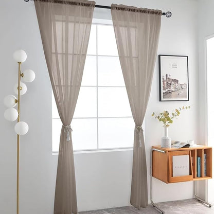 SpaceDresser Basic Rod Pocket Sheer Voile Window Curtain Panels Taupe 1 Pair 2 - Image 2