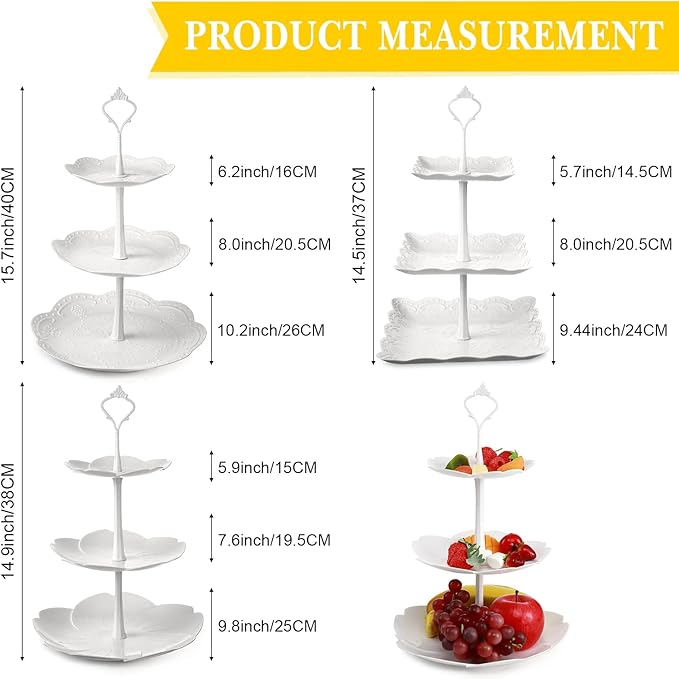 Sawysine 6 Pack 3 Tiers Dessert Stand Plastic Cupcake Stand Serving Trays Cupcake Display Stand Cookie Tray for Party and Platter for Home(White)
