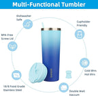 BJPKPK 30oz Insulated Tumbler With lid And Straw Stainless Steel Tumblers Travel Coffee Mug Reusable Thermal Cup,Sky