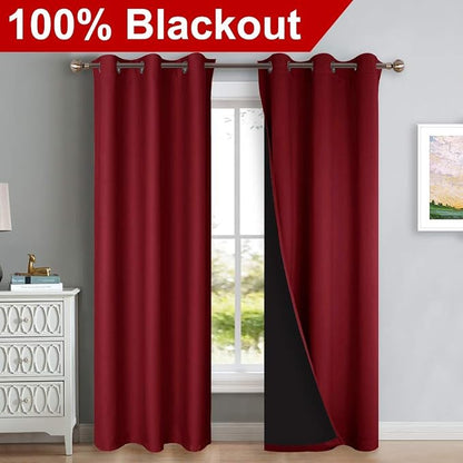 NICETOWN Burgundy Red Full Shade Curtain Panels, Pair of Thermal Insulated & - Image 2
