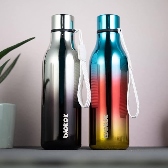 BJPKPK Insulated Water Bottles, 18 oz Stainless Steel Metal Water Bottle with Strap, BPA Free Leak Proof Thermos, Mugs, Flasks, Reusable Water Bottle for Sports & Travel, Shining Blue