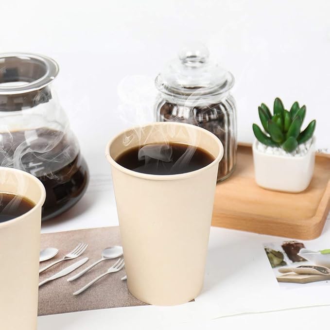 Bamboo Fiber 120 Count 16 oz Disposable Light Brown Paper Coffee Cups, Perfect for Hot Drinks