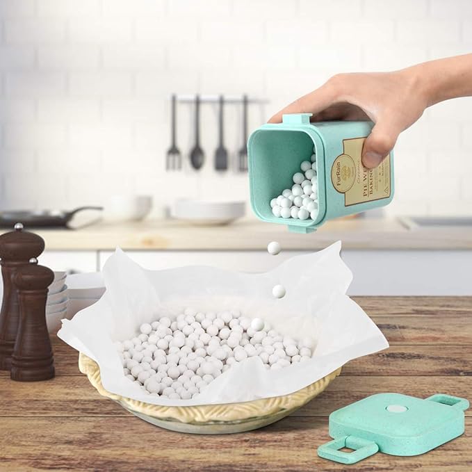 Ceramic Pie Weights Reusable 10mm Baking Beans Pie Crust Weights Natural Ceramic Stoneware with Wheat Straw Container