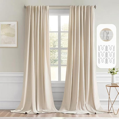 MIULEE Cream Beige Back Tab Blackout Curtains 52x132 Inch Length 2 Panels | Rod by MIULEE