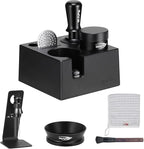 IKAPE 51MM Black Espresso Tool Set 8 IN 1, Coffee Tamper, Distributor, Magnetic Funnel, Puck Screen, Tamper Station, Stirrer Distribution Tool, Cleaning Towel and Brush