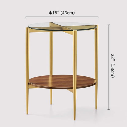 LumFurn Round Glass End Table, Mid-Century Modern Design Sofa Table - Image 2