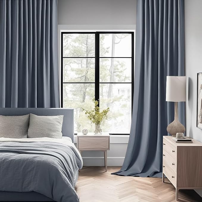 MIULEE Stone Blue Back Tab Blackout Curtains 52x96 Inch Long 2 Panels Set | Rod - Image 2