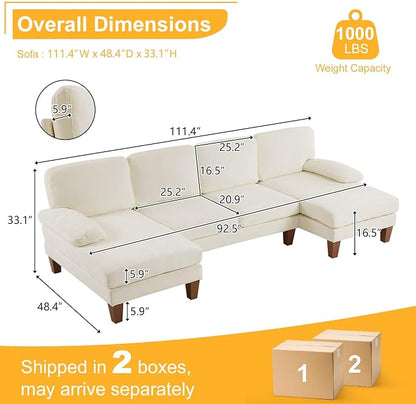 Karl home 111" Sectional Sofa U-Shaped 4-Seat Couch - Image 2