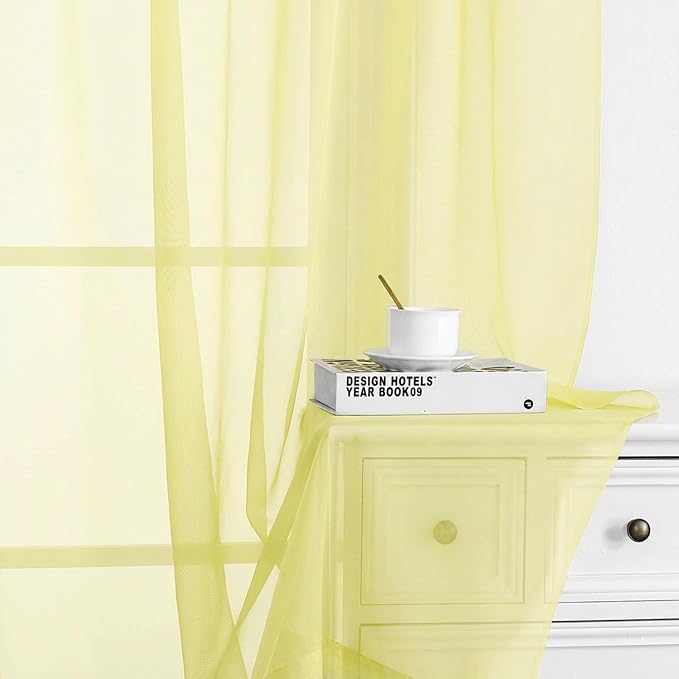 Chyhomenyc Light Yellow Sheer Curtains 84 Inches Long, 2 Panels | Light - Image 8