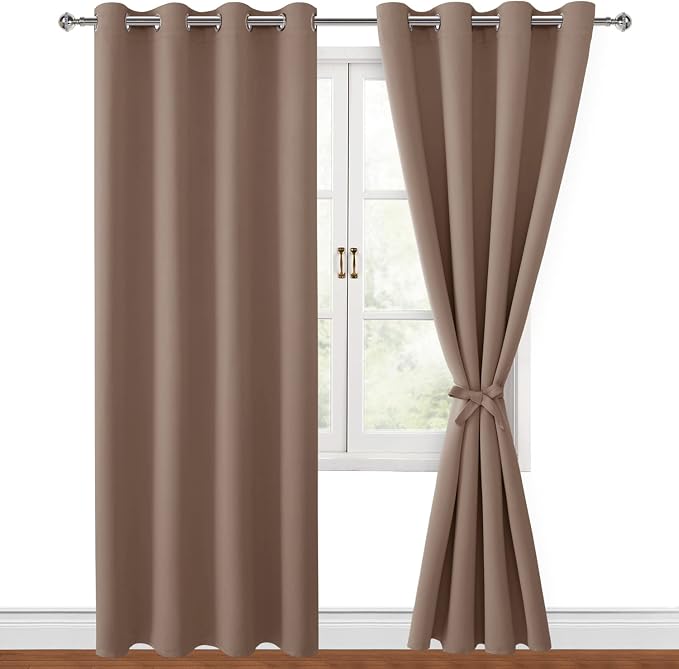 Blackout Curtains for Bedroom, Cappuccino, 52 x 84 Inch, 2 Panels | Thermal by Hiasan