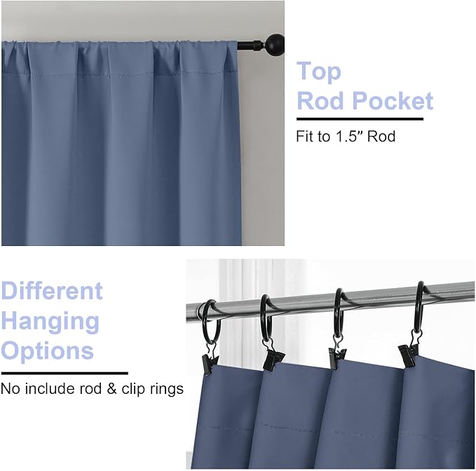 Simplebrand Ava Denim Short 24 Inches Blackout Curtain 2 Panels Set, Half - Image 4