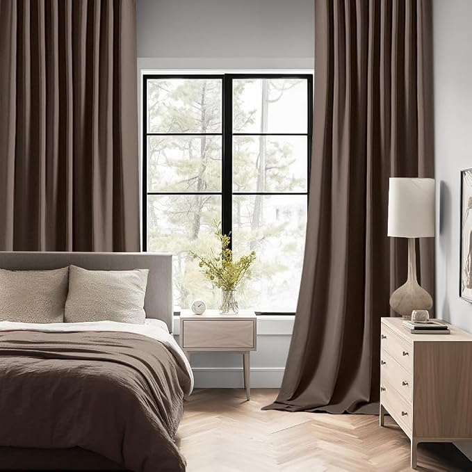 MIULEE Chocolate Brown Back Tab Blackout Curtains 52"x84" Long 2 Panels Set | - Image 2
