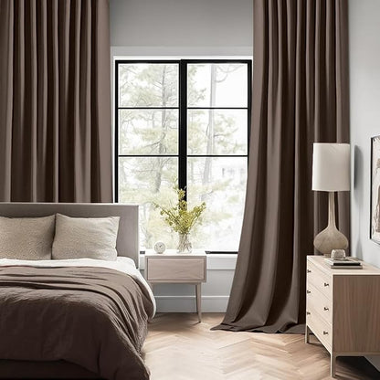 MIULEE Chocolate Brown Back Tab Blackout Curtains 52"x102" Long 2 Panel Set | - Image 2